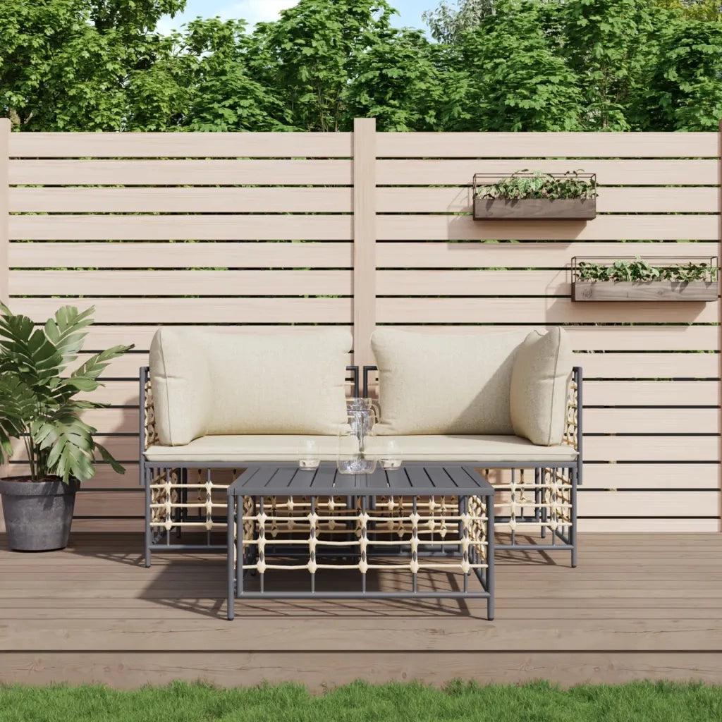 Set Divani da Giardino 3 pz | Set Salotto da Giardino con Cuscini Antracite in Polyrattan