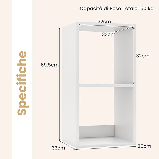 Scaffale Multiuso con Retro Aperto, Mobiletto Espositore Moderno a 2/3/4/6 Cubi con Kit Anti-Ribaltamento, Libreria Autoportante per Camera da Letto Soggiorno Studio (2 cubi)
