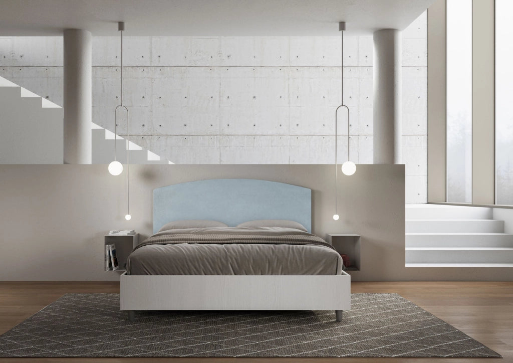 Letto matrimoniale senza rete 160x190 bianco frassino testata microfibra blu Antilia