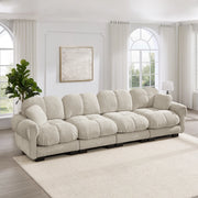 Divano modulare a 4 posti in ciniglia con seduta imbottita e cuscino lombare, beige chiaro 330 × 86 × 90 cm