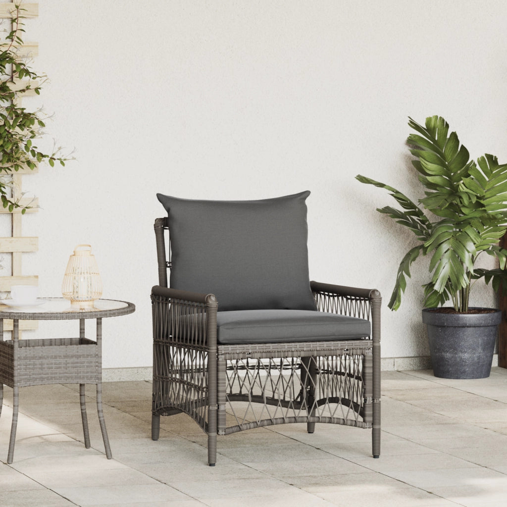 Poltrona da Giardino con Cuscini Grigia in Rattan Sintetico