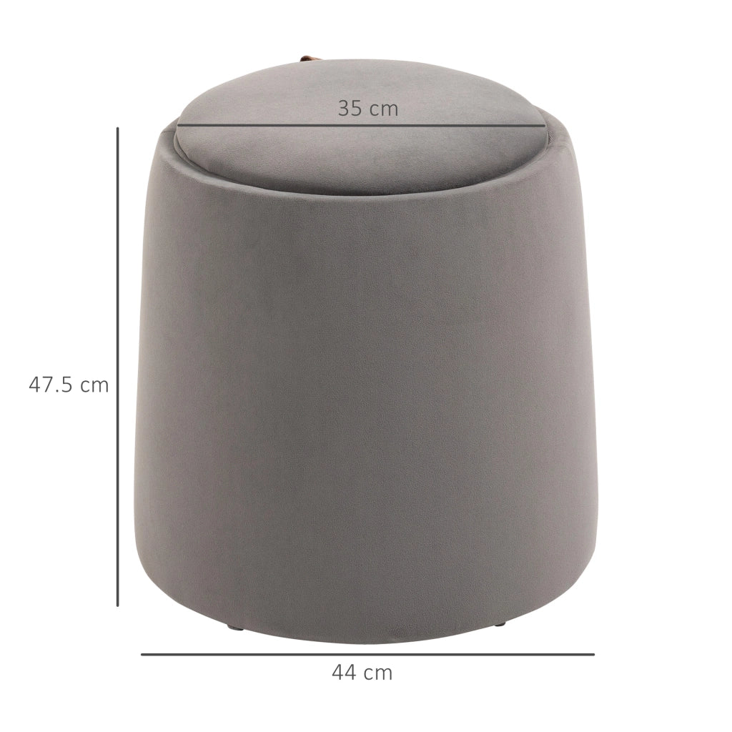 Pouf rotondo 2 in 1 con contenitore e coperchio reversibile in effetto velluto, grigio scuro