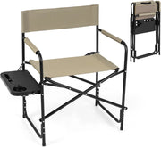 Sedia da Regista Campeggio Pieghevole, con Portabicchieri | Poltrona Ergonomica Salvaspazio, Struttura in Metallo, Terrazzo Giardino Campeggio Mare Spiaggia, Portata 160 kg