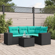 Set Divani da Giardino 5 pz con Cuscini Nero in Polyrattan 3222516