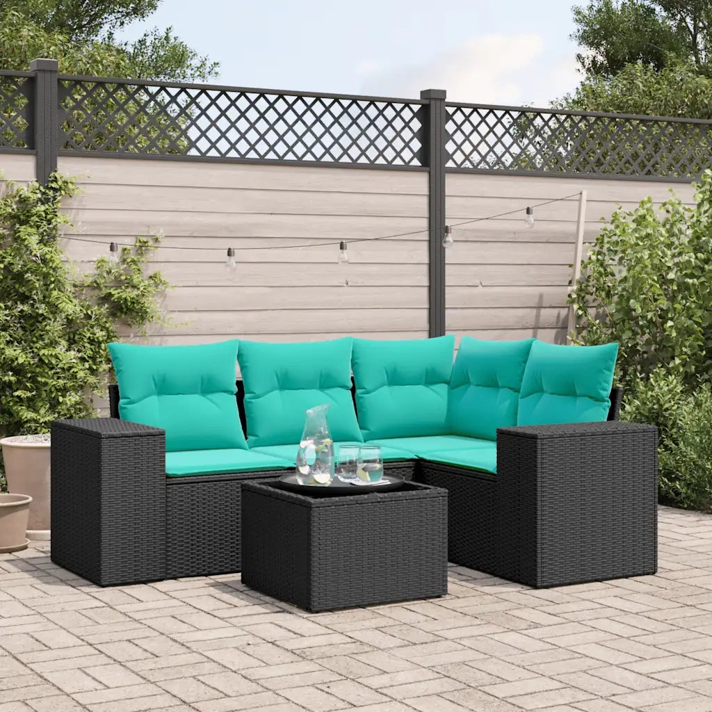 Set Divani da Giardino 5 pz con Cuscini Nero in Polyrattan 3222516