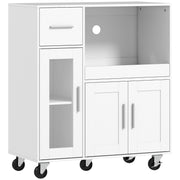 Carrello da Cucina con 2 Ante 1 Cassetto e Ripiano Regolabile con Ruote; in Legno; 80x40x88;7 cm; Bianco