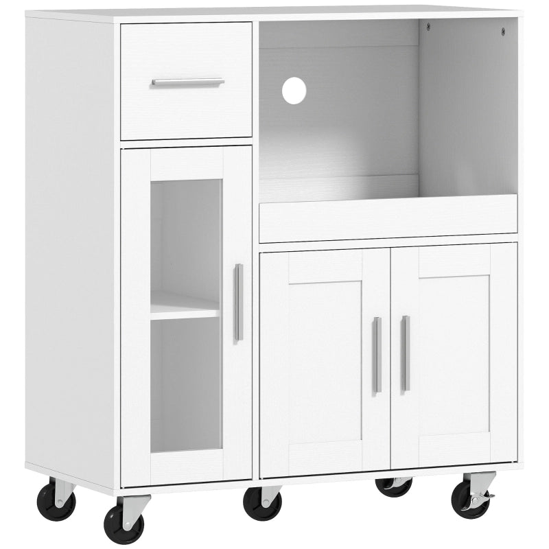 Carrello da Cucina con 2 Ante 1 Cassetto e Ripiano Regolabile con Ruote; in Legno; 80x40x88;7 cm; Bianco