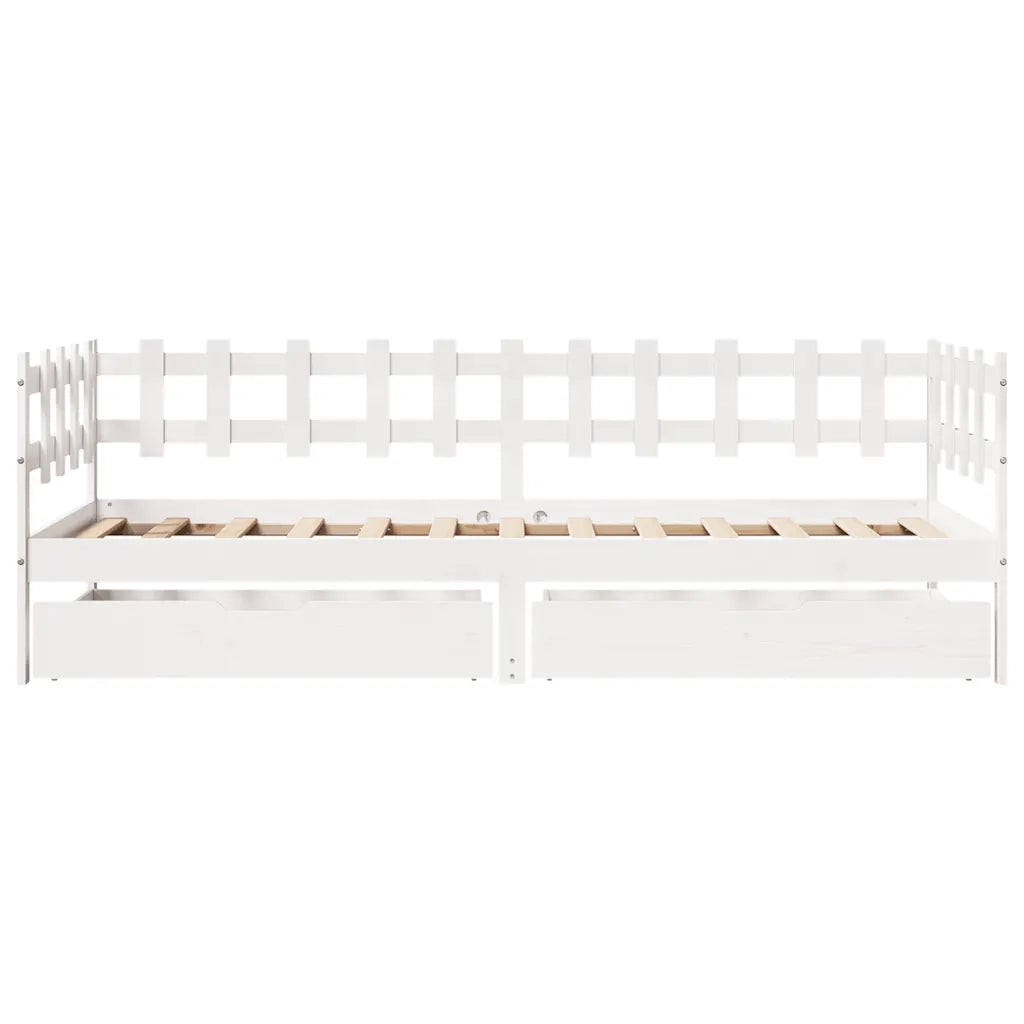 Dormeuse con Cassetti Bianca 80x200 cm Legno Massello di Pino 3302127