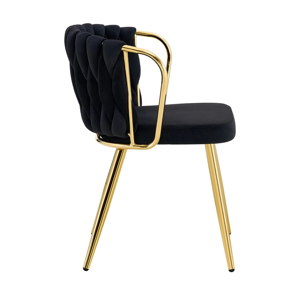 Sedia da Pranzo Velluto ¨C MINIMAL ¨C Schienale Intrecciato, Gambe Metallo Dorate, Nero-Oro