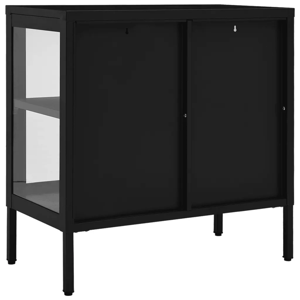 Credenza Nera 70x35x70 cm in Acciaio e Vetro cod mxl 63469