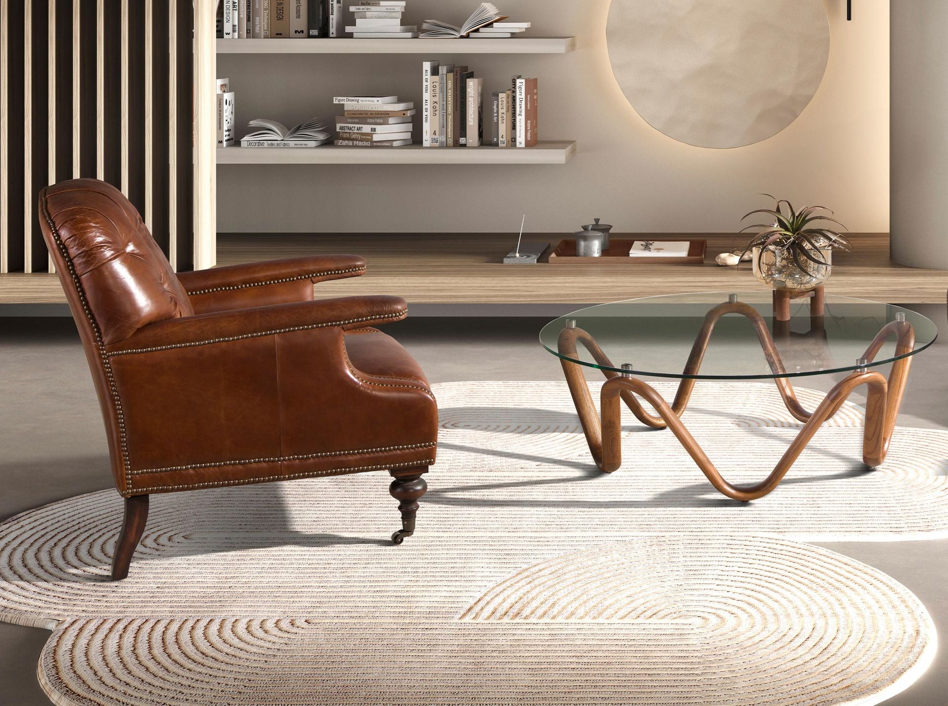 Poltrona Chester in pelle marrone cognac