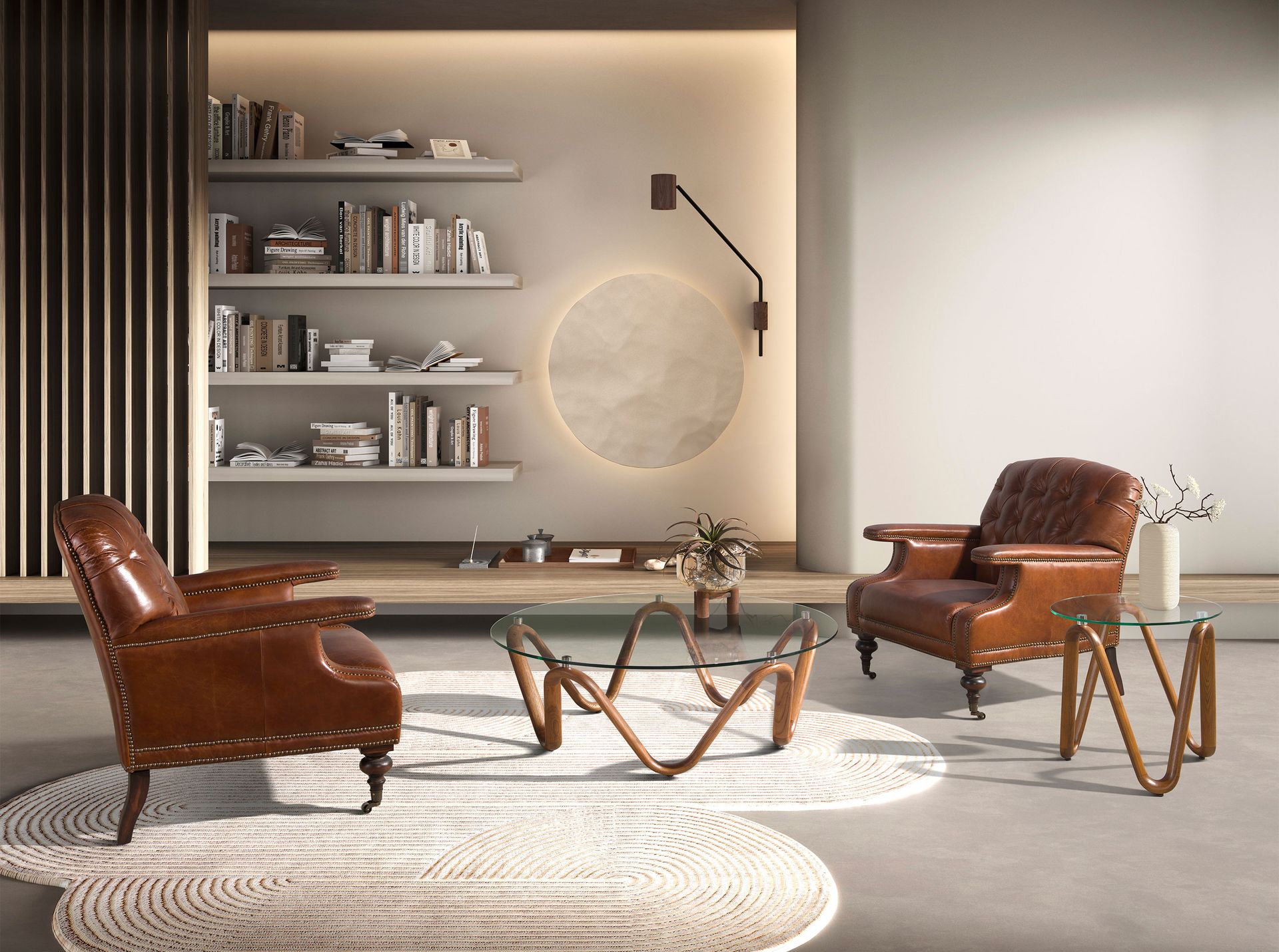 Poltrona Chester in pelle marrone cognac