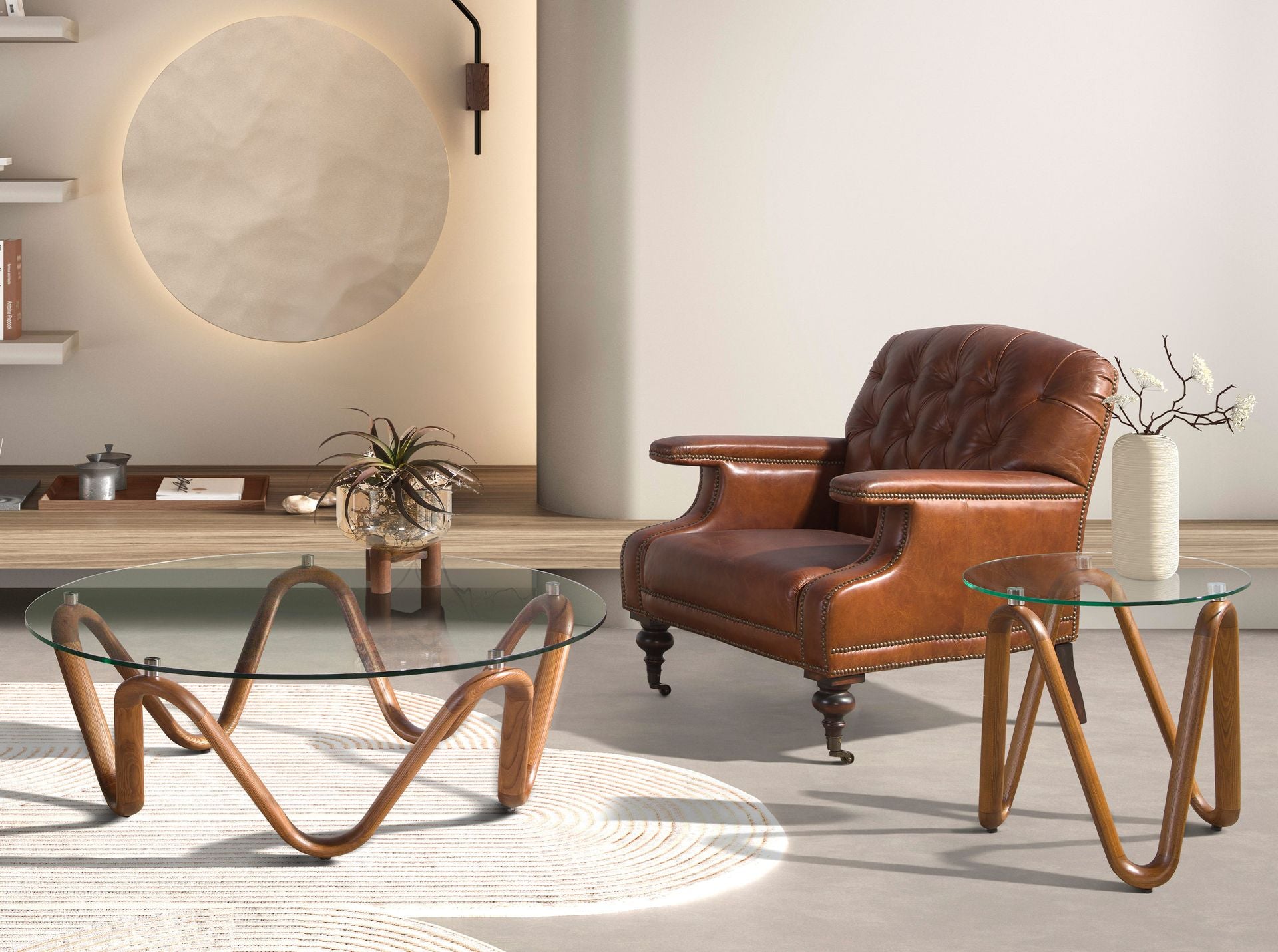 Poltrona Chester in pelle marrone cognac