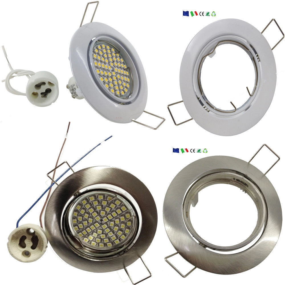 Trade Shop - Faretto Incasso 5w Lampadina Led Gu10 60 Smd 220v Orientabile Acciaio E Bianco - Bianco-bianco Caldo      -