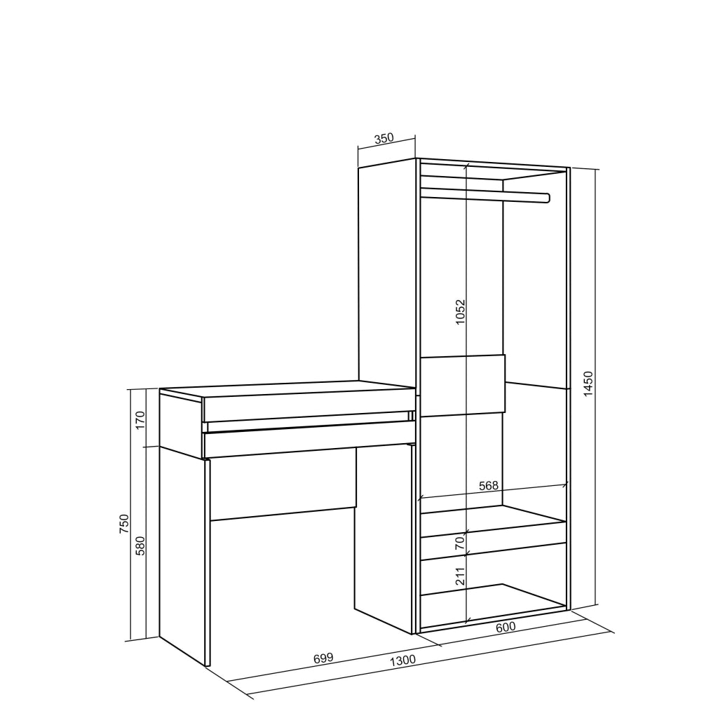 Consolle Ingresso, 130x35x145cm, Con cassetto, Armadio Aperto, colore Rovere RF3447