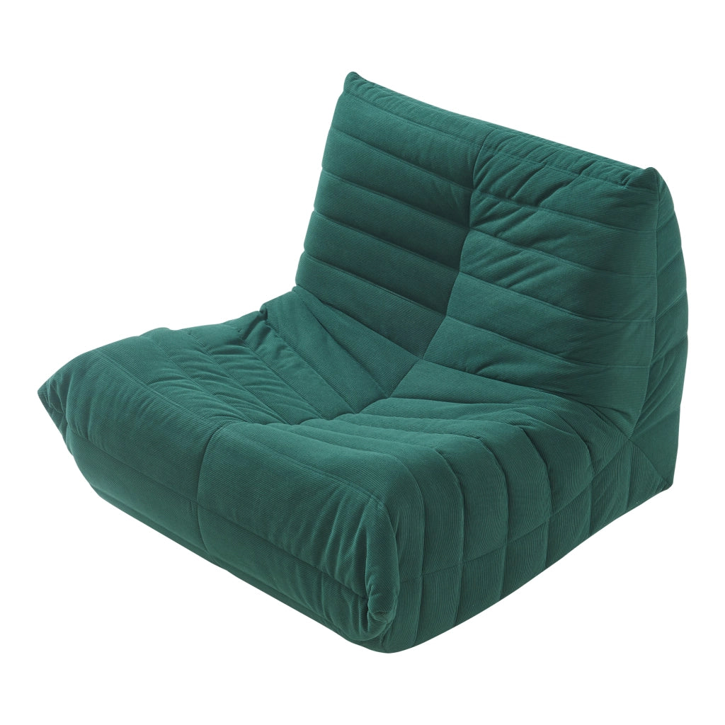 Poltrona Bassa Imbottita Kodsø con Rivestimento in Velluto a Coste 75x90x100 cm - Verde [en.casa]