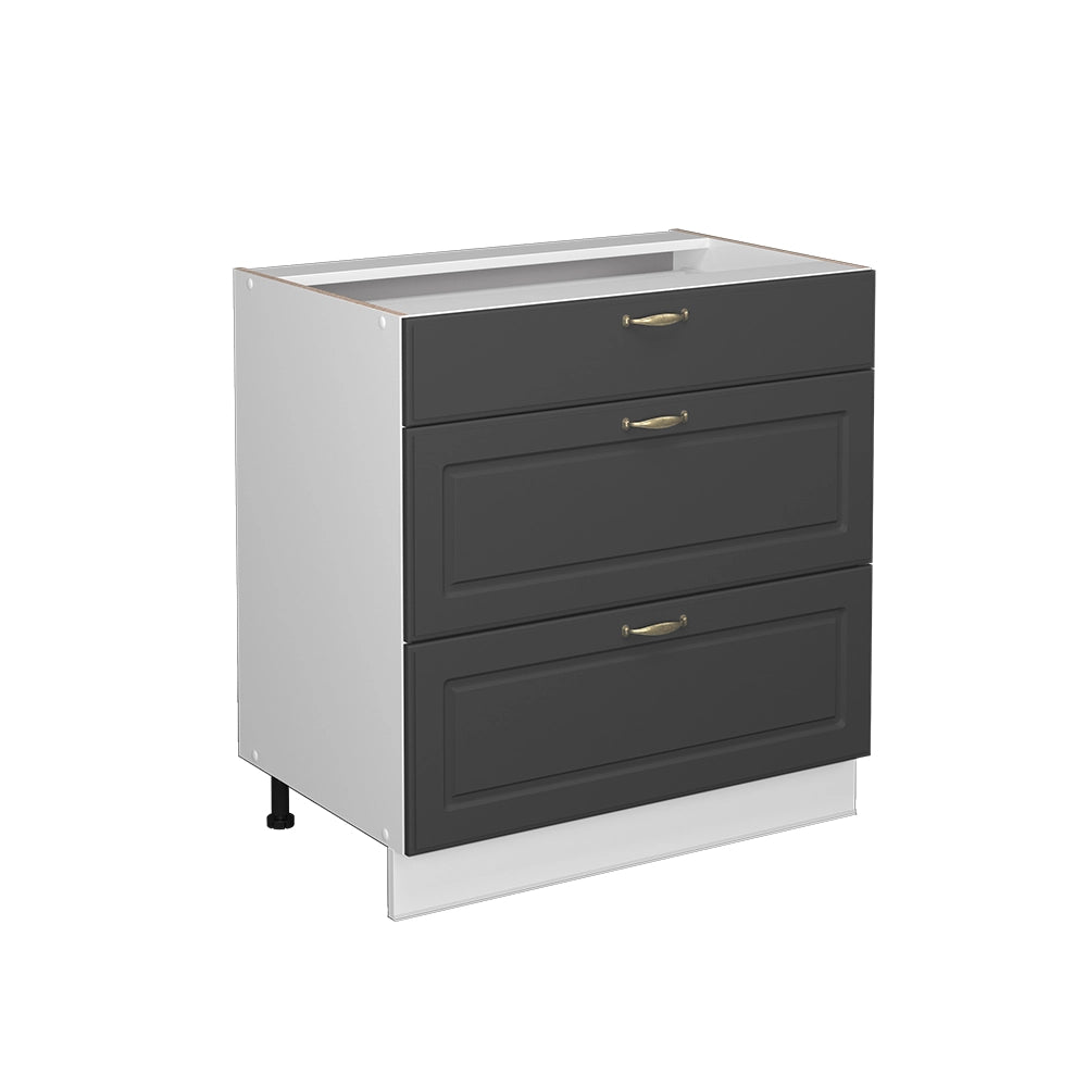 Vicco Mobiletto base per cucina Antracite-oro 80 cm con 3 cassetti, senza piano di lavoro