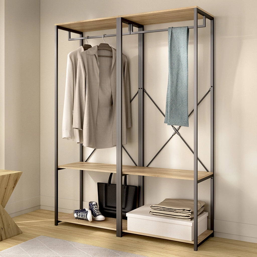Armadio Camera da Letto Cortez, Guardaroba Grande 2 Ripiani, 40x167h cm Marrone Rovere