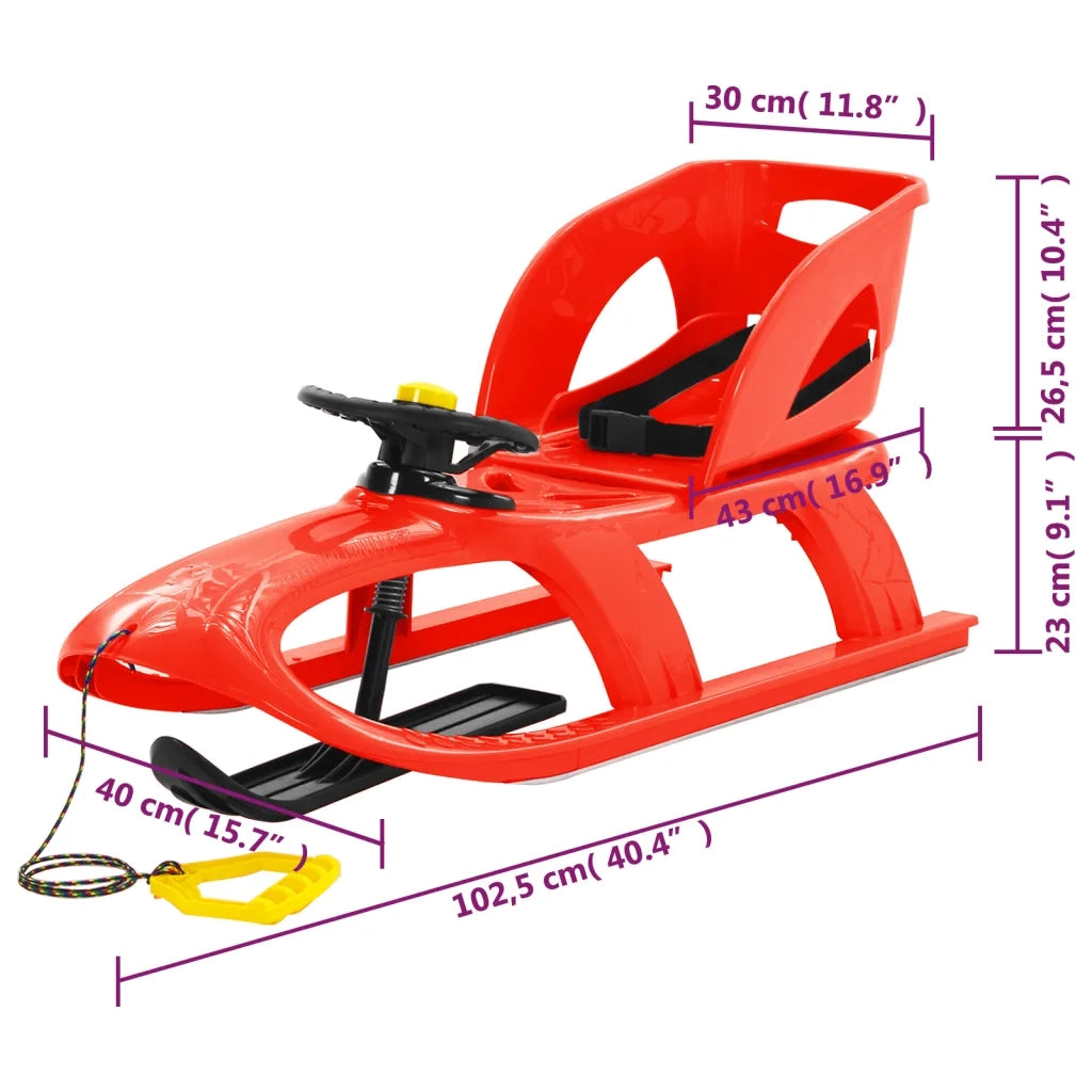 Slittino con Seduta e Volante Rosso 102,5x40x23cm Polipropilene cod mxl 71892