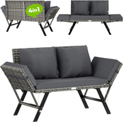 ® Panca da Giardino in Polyrattan Reclinabile Braccioli Regolabili Resistente Divano da Esterno Terrazza Balcone