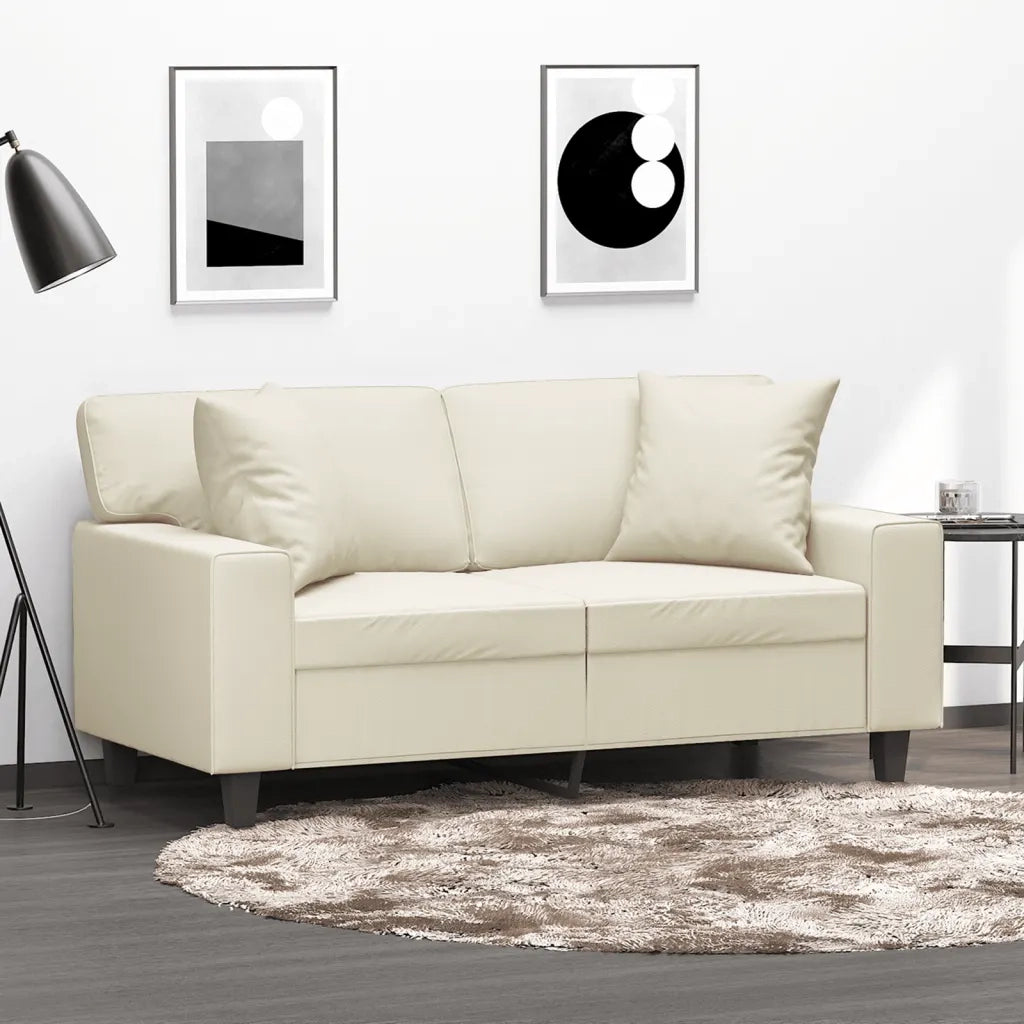 Divano a 2 Posti con Cuscini Crema 120 cm in Similpelle