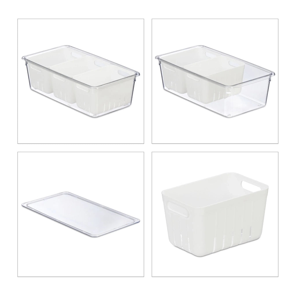 Set di 2 organizer impilabili per frigorifero conservazione alimenti 30 x 25 x 14 cm in plastica trasparente 13_0014545