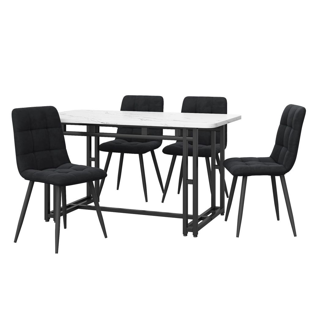 Set tavolo da pranzo con 4 sedie 120 cm in MDF e velluto nero