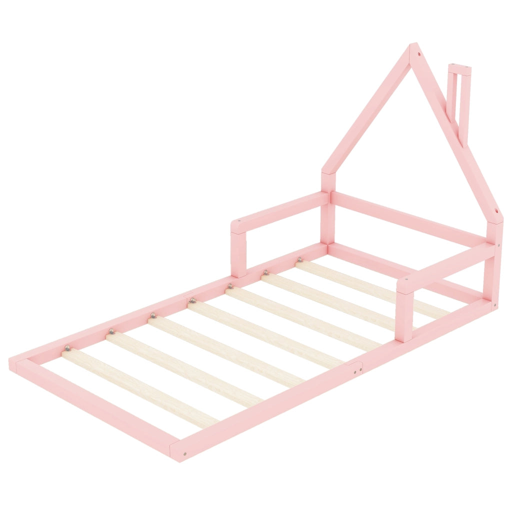 Lettino per bambini a forma di casa 90x200 cm in pino e MDF; rosa