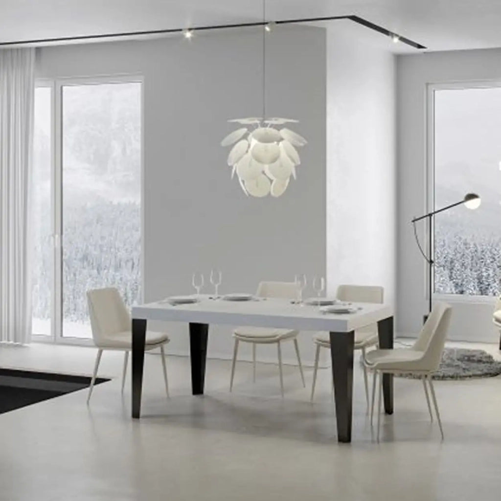 Tavolo allungabile 130/390x90 cm Flame Premium colore bianco frassino gambe antracite