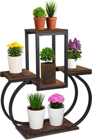 Pianta a 5 livelli in legno, con telaio metallico, per interni ed esterni, per angoli di camera, per soggiorno, balcone, terrazza e cortile interno.
