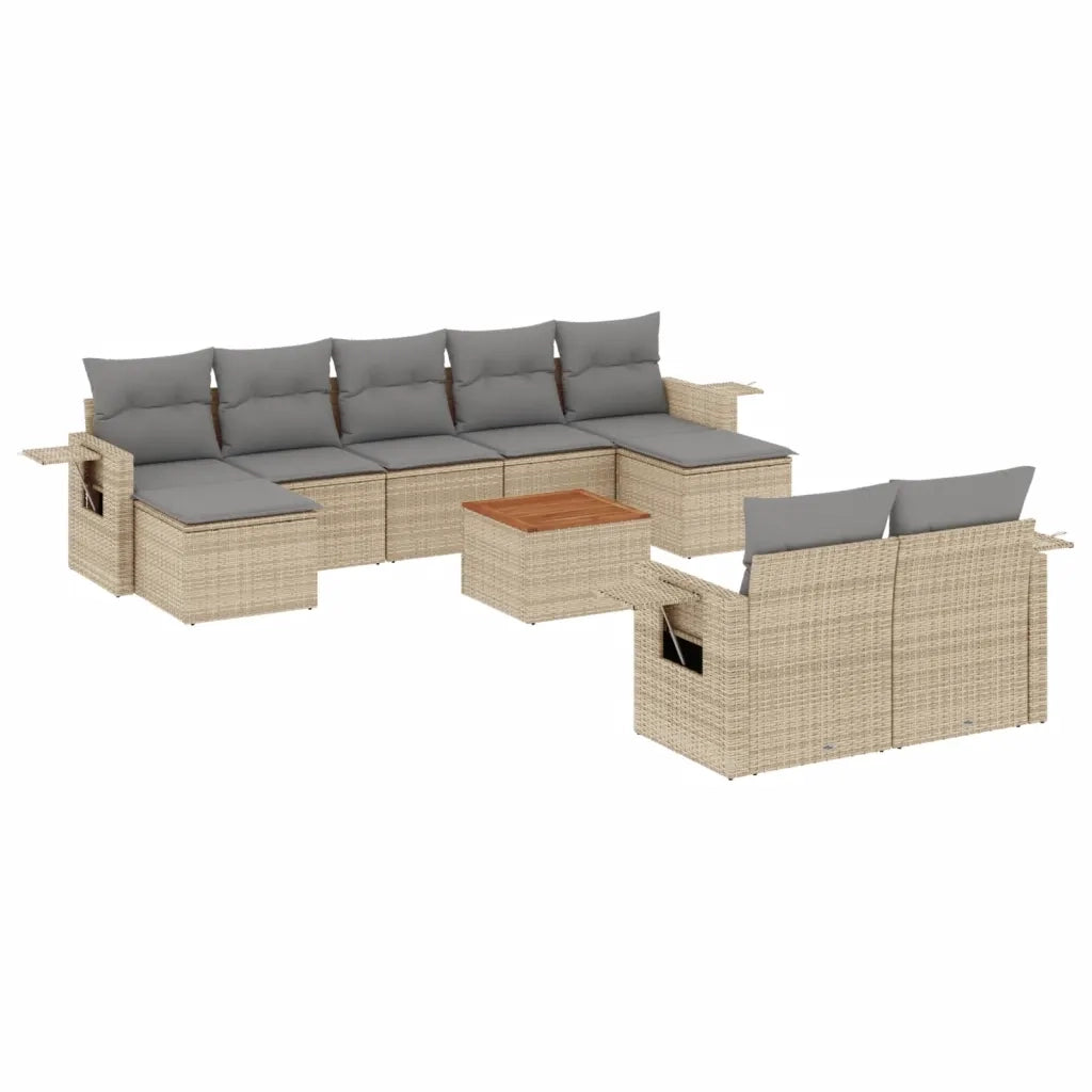 Set Divano da Giardino 10 pz con Cuscini Beige in Polyrattan
