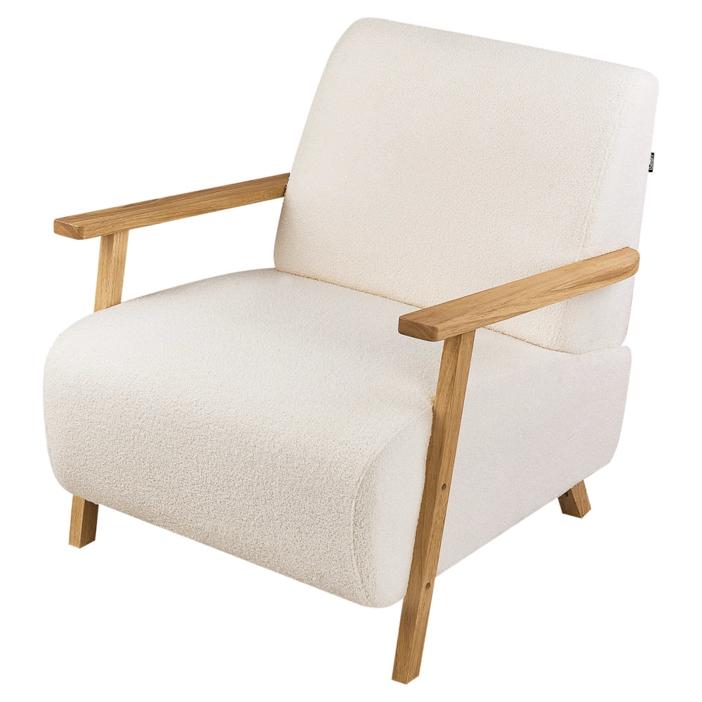 Poltrona Beige chiaro Boucle Gambe in legno con braccioli Soggiorno moderno minimalista