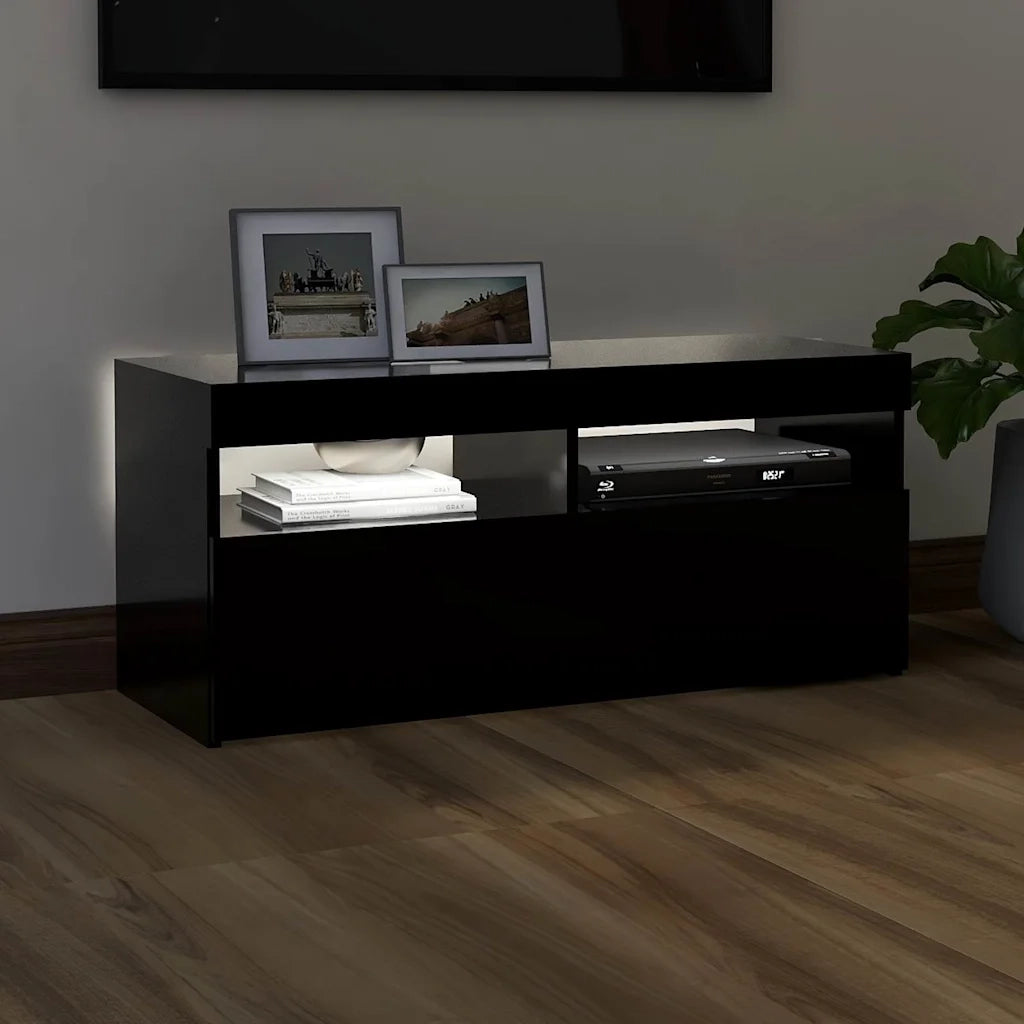 Mobile Porta TV con Luci LED-Credenza TV Nero 90x35x40 cm
