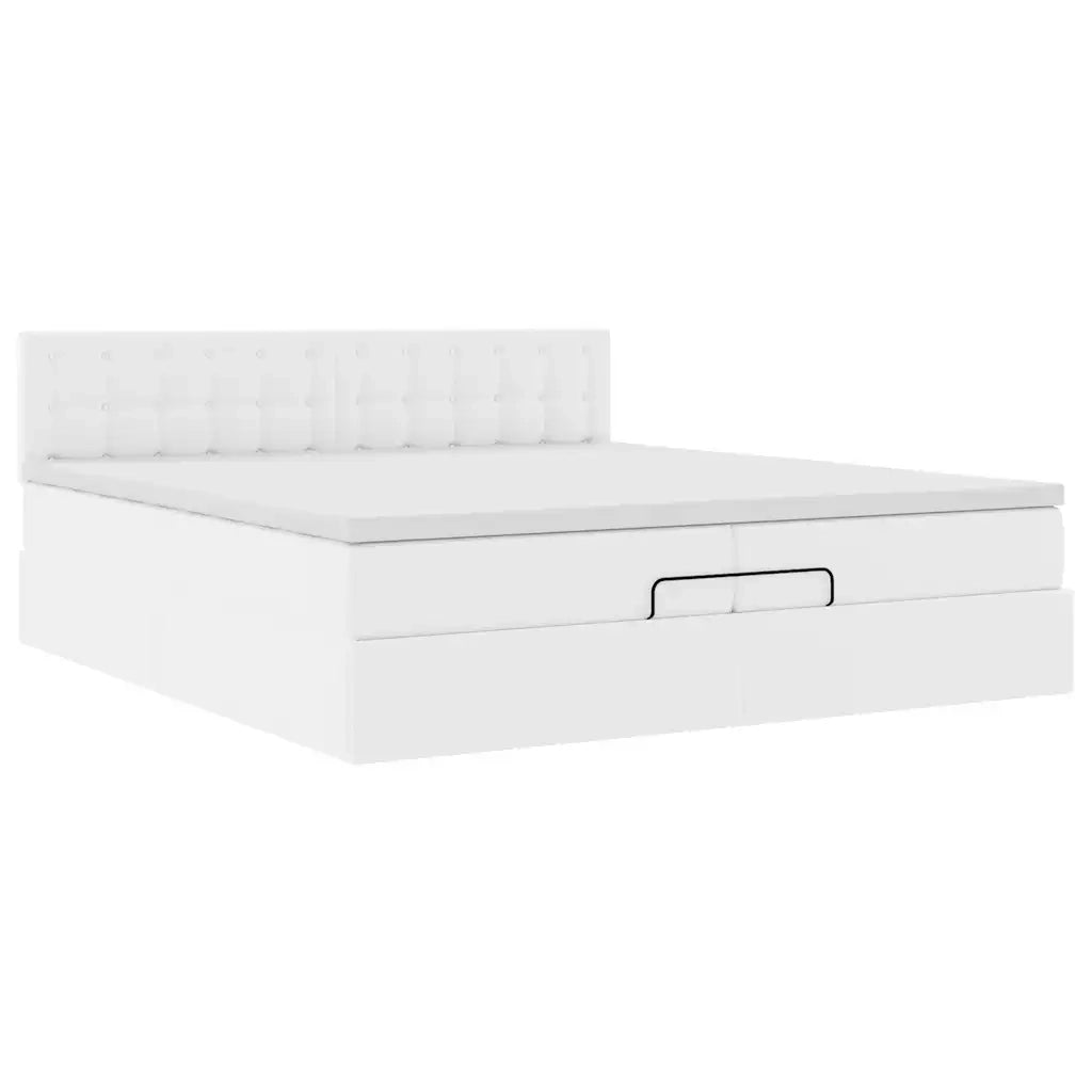 Struttura Letto Pouf con Materassi Bianco 200x200 cm Similpelle 3311324