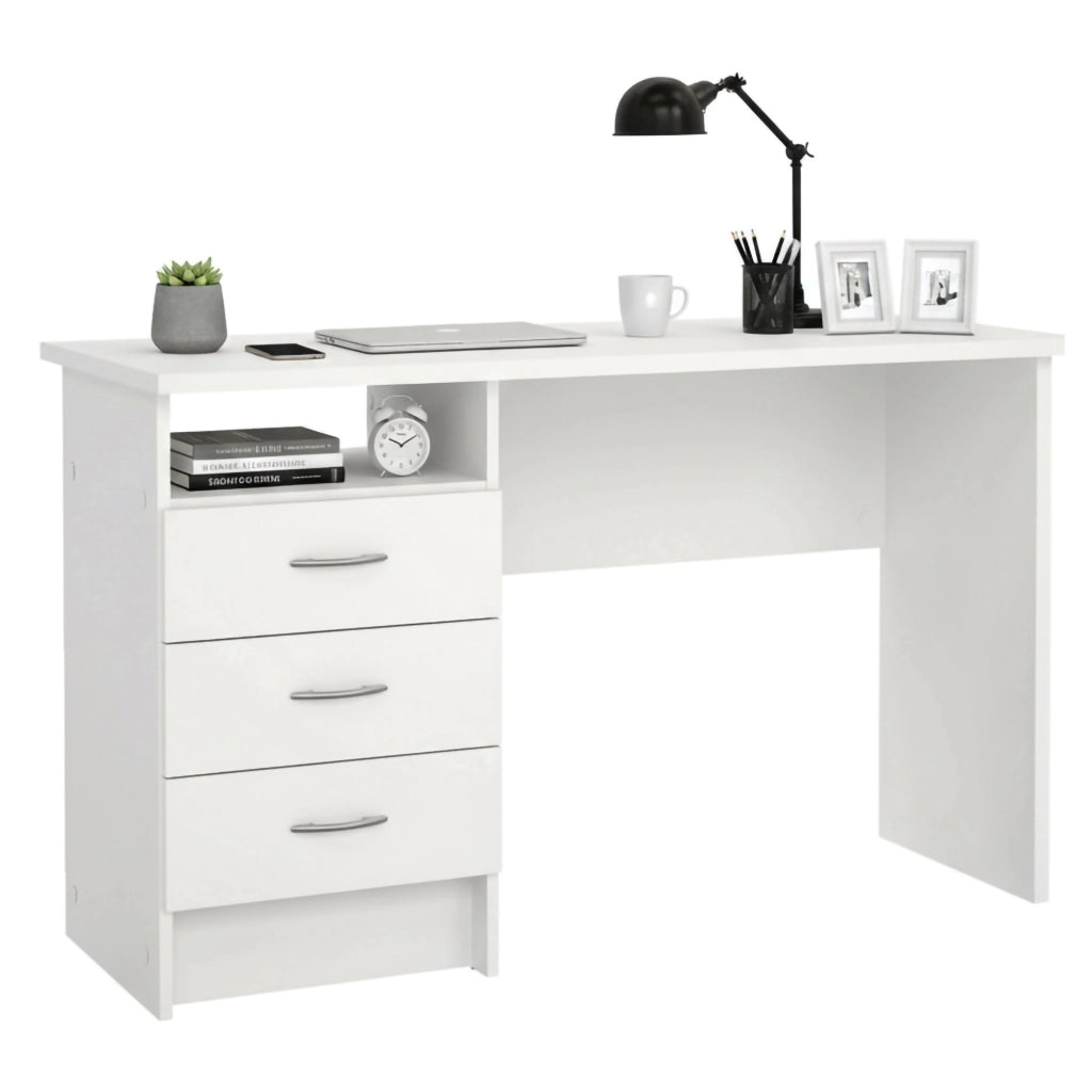 Scrivania lineare con tre Andre, colore bianco, Misure 120 x 72 x 48 cm