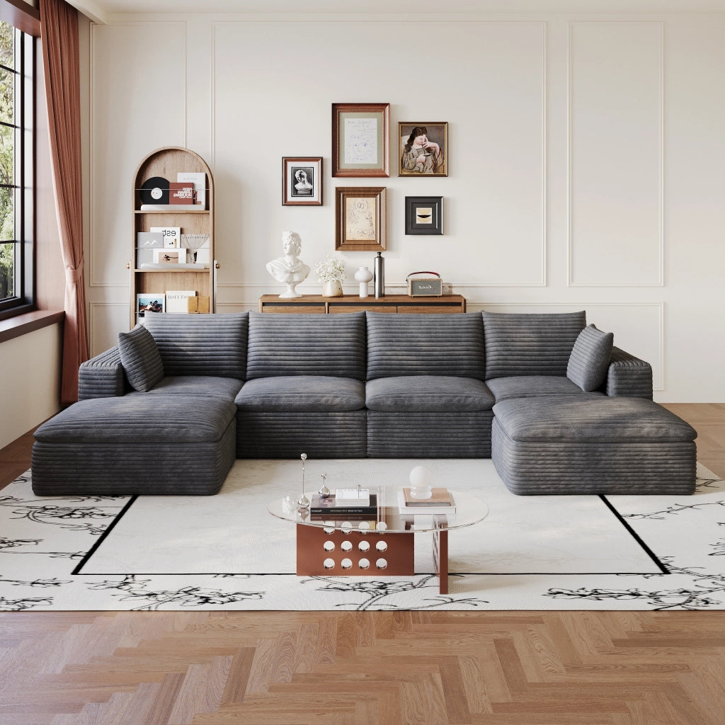Divano Modulare 3 Posti in Velluto a Coste ¨C MINIMAL ¨C Grigio Scuro, 340cm, Imbottito