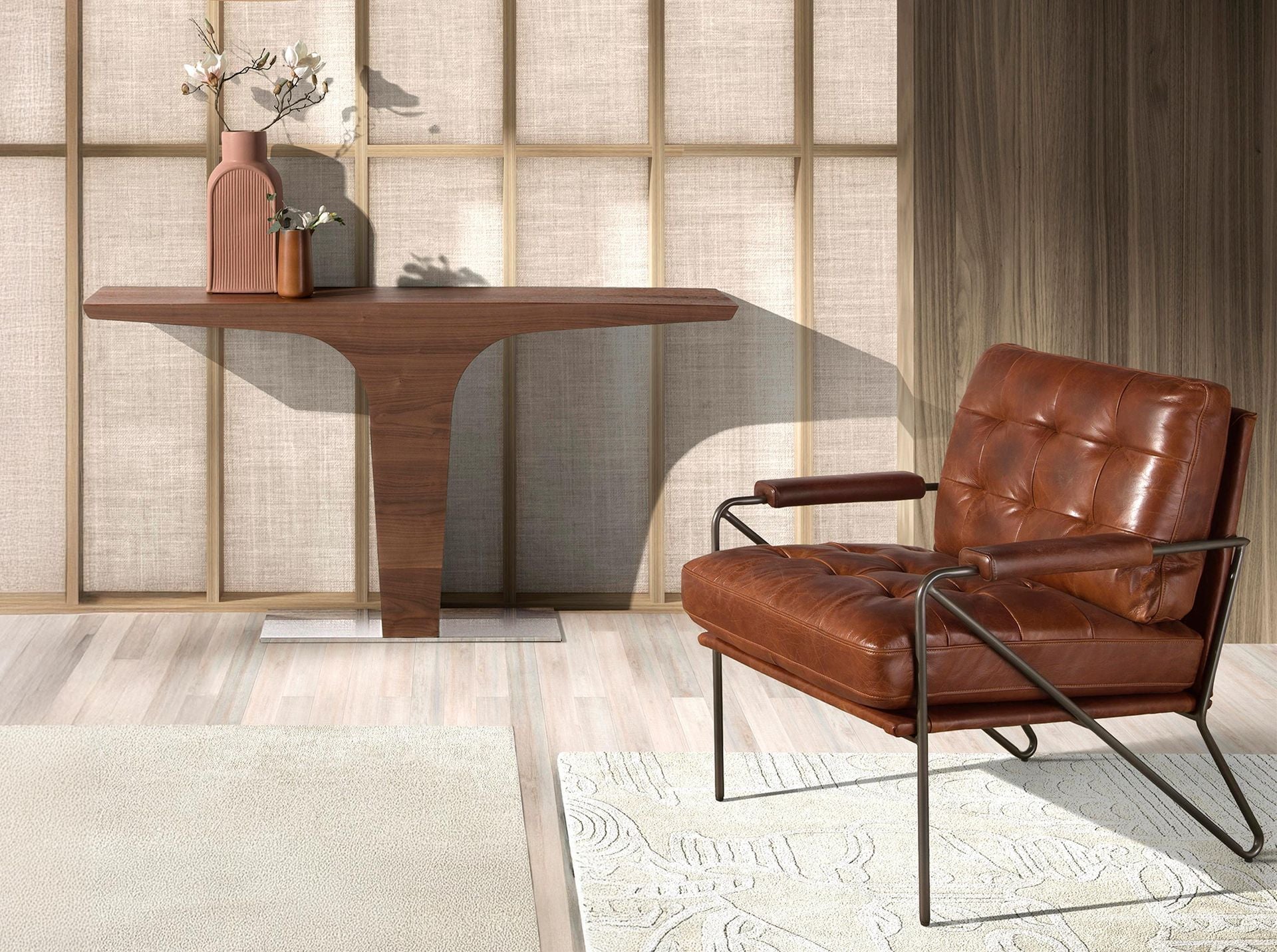 Poltrona in pelle marrone cognac