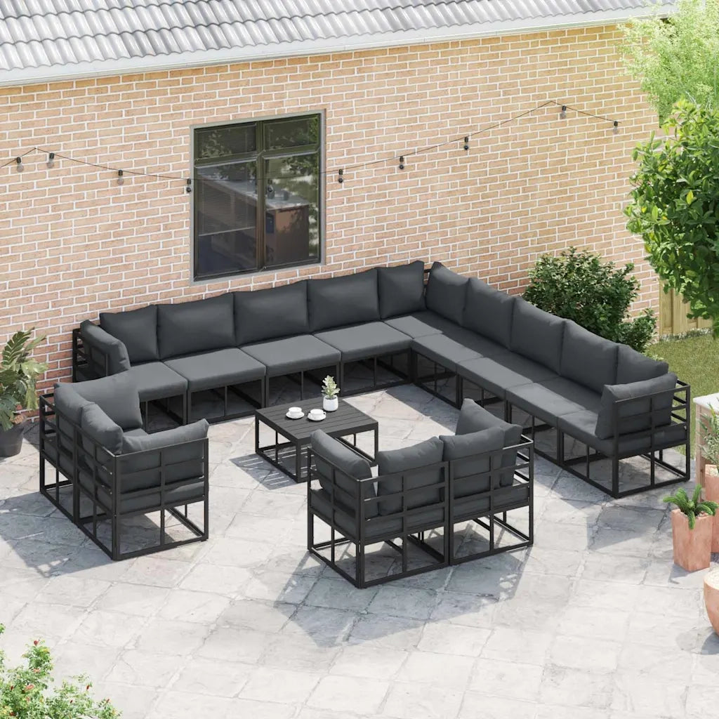 vidaXL Set Divano da Giardino con cuscino 14 pcs Nero Alluminio