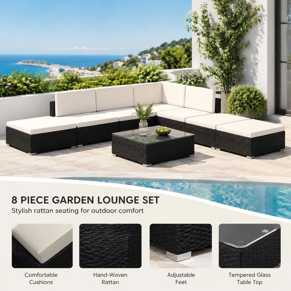 8-piece Garden Lounge Set With Cushions, Poly Rattan, Black