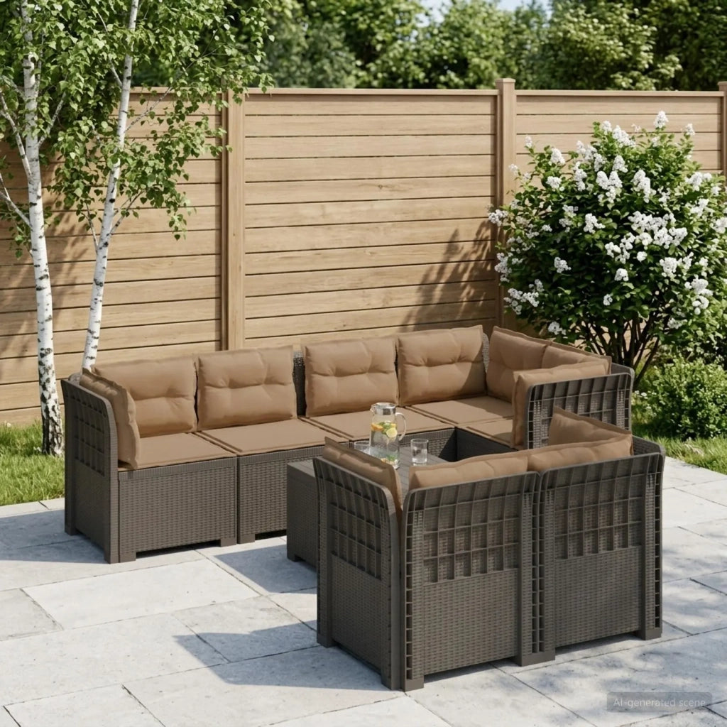 Divano 7 Posti da Giardino con Cuscini Aspetto Rattan PP 3444172