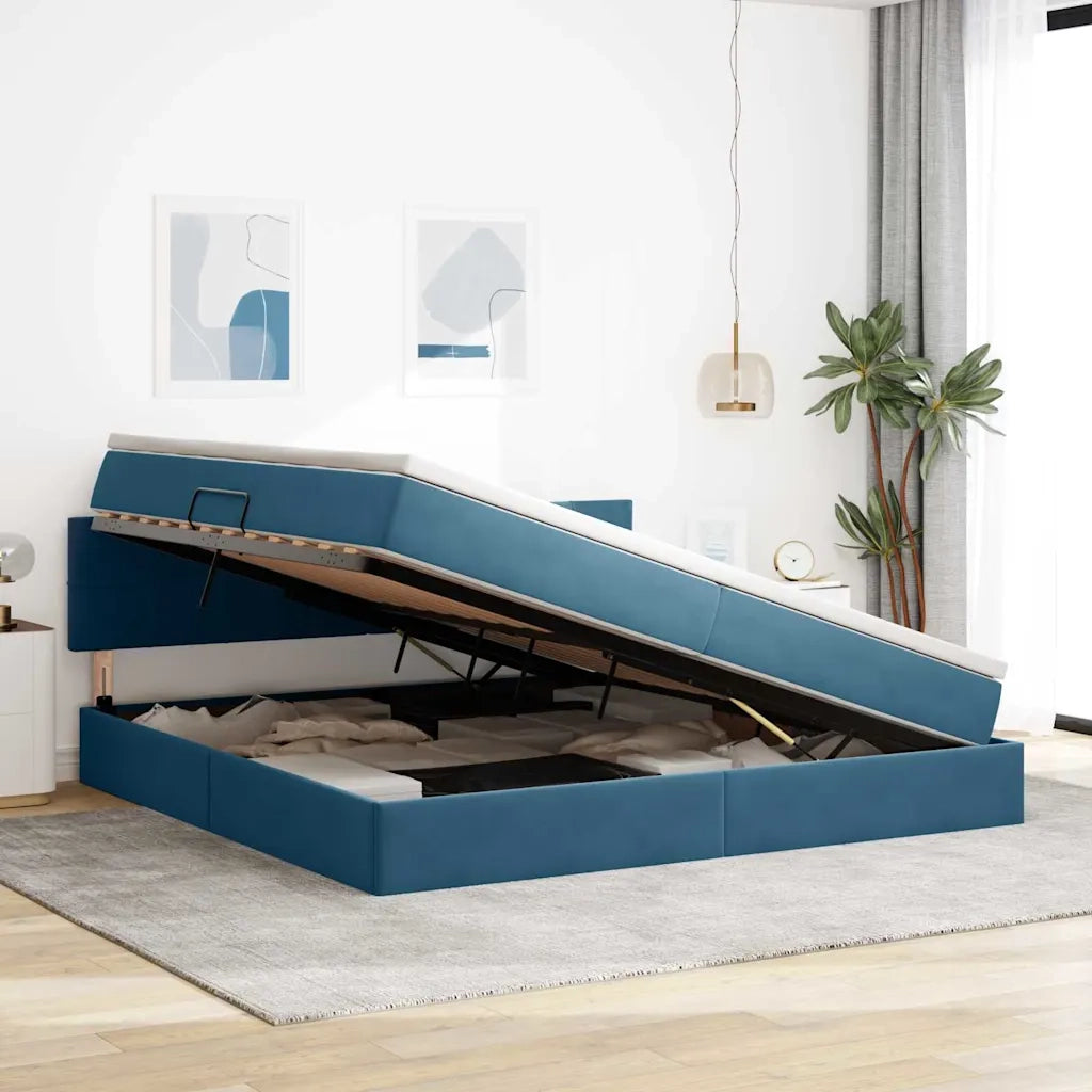 Letto con Contenitore Blu Scuro 200 x 200 cm Velluto 3370783