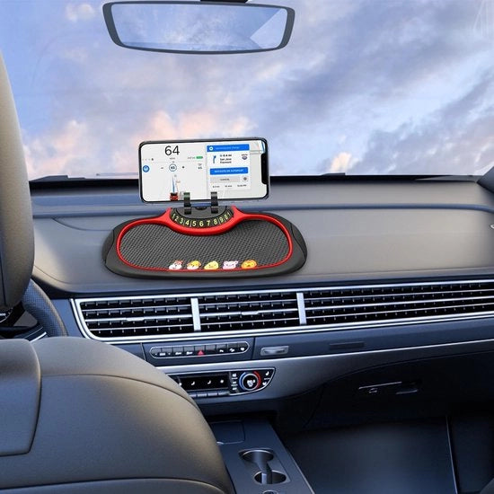Mat anti-slip multifunzionale per auto con regolatore di posizione 360° per smartphone e visualizzatore di numero di parcheggio temporaneo