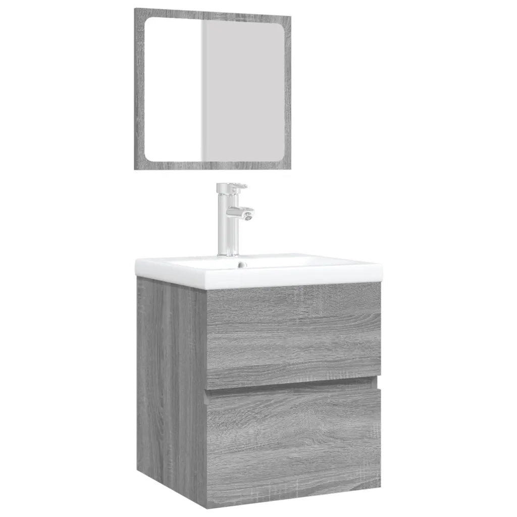 Mobile da Bagno con Lavabo | Armadio Lavabo e Specchio Grigio Sonoma