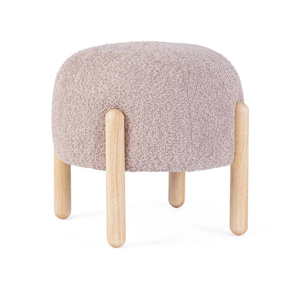 Sgabello imbottito in tessuto bouclé con gambe in legno - SIENNA