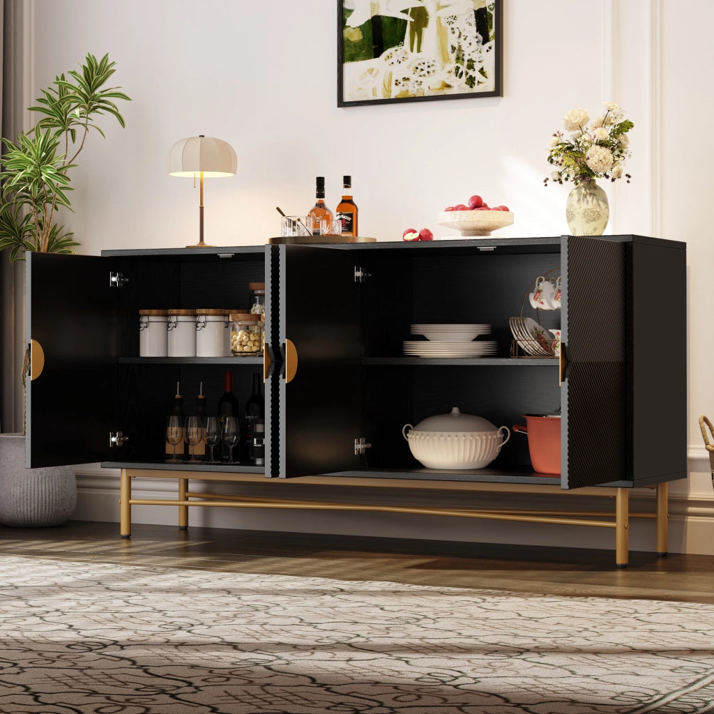 Credenza con 4 ante e soft-close - per soggiorno - in MDF e truciolare - 160×40×82 cm - nero