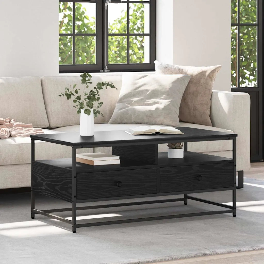 Tavolino da salotto con cassetto Rovere Nero 100 x 51 x 45 cm
