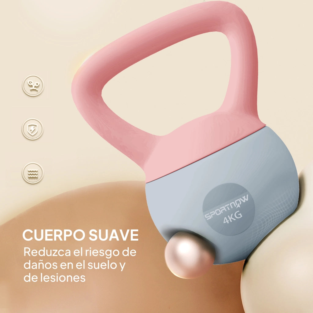 Kettlebell 4 kg ¨C Xylo ¨C Riempimento Sabbia Metallica Impugnatura Antiscivolo Rosa Grigio