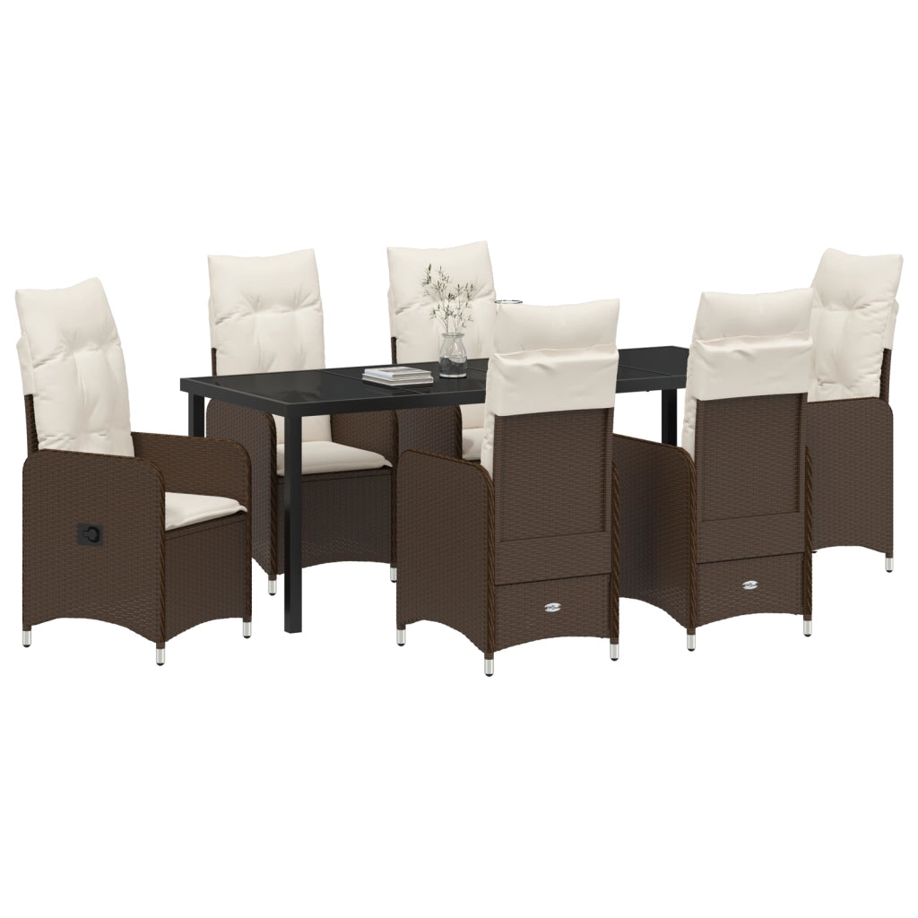 Set da pranzo da giardino 7 pezzi con cuscini marrone polyrattan