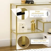 Consolle da Ingresso a 3 Ripiani in Acciaio e Vetro Temperato, 100x32x76 cm, Oro