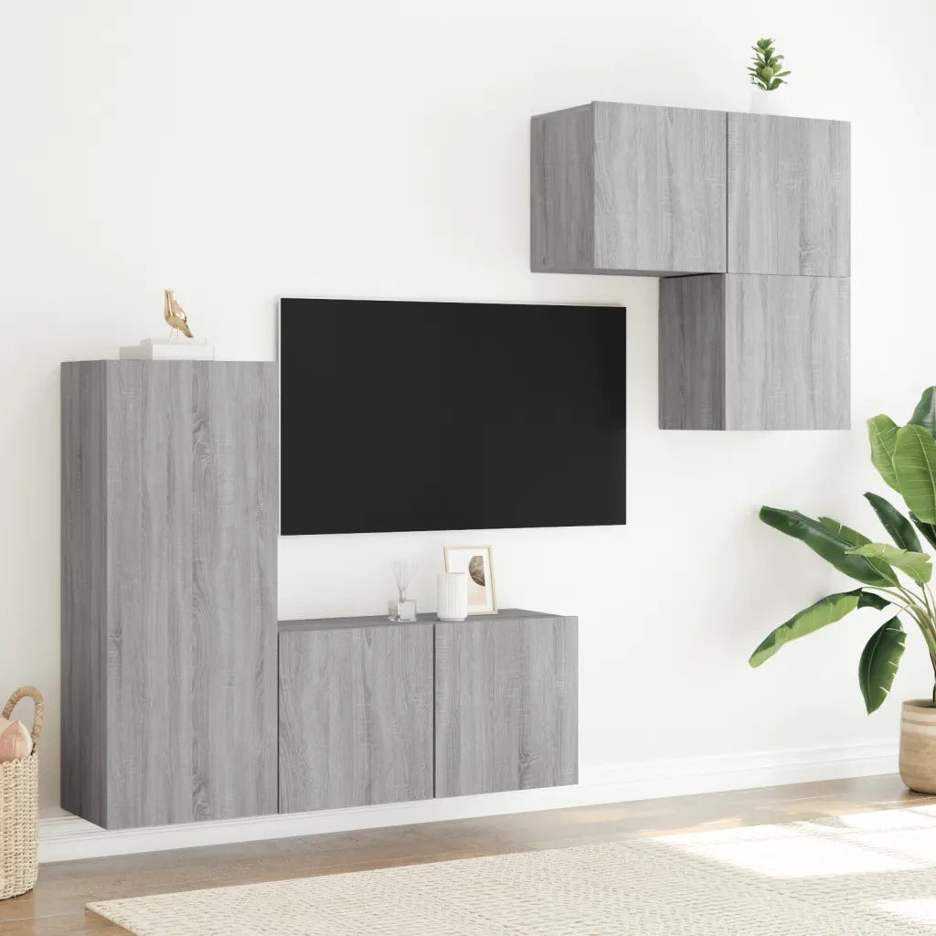 Mobili TV a Muro 4pz Grigio Sonoma in Legno Multistrato 3216433